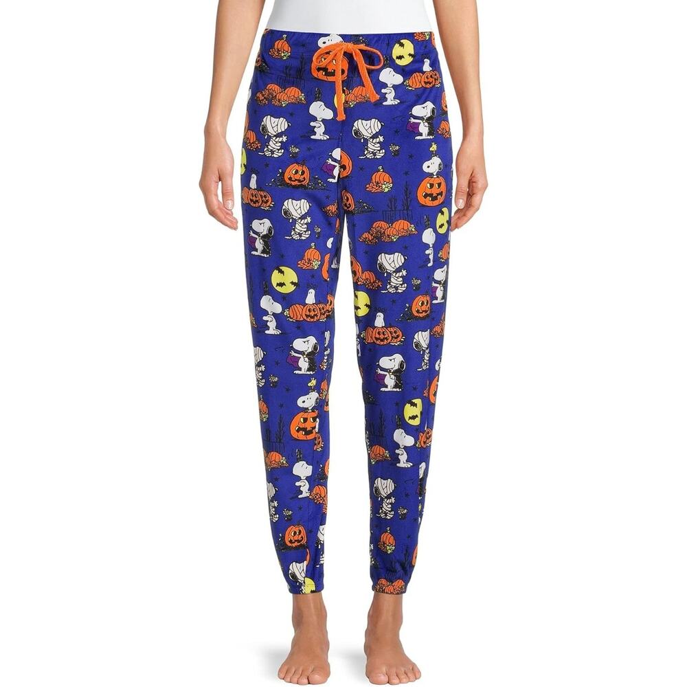 Snoopy Peanuts Pajama Pants Halloween Pumpkin Jogger Plush Pj Sleep Women's XL - Picture 12 of 12